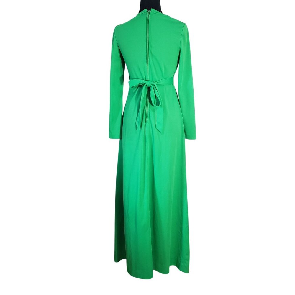 Vintage 1970s Lime Green Long Sleeve Maxi Dress Size 8 Bold Party Formal Hippie‎ - Picture 3 of 10